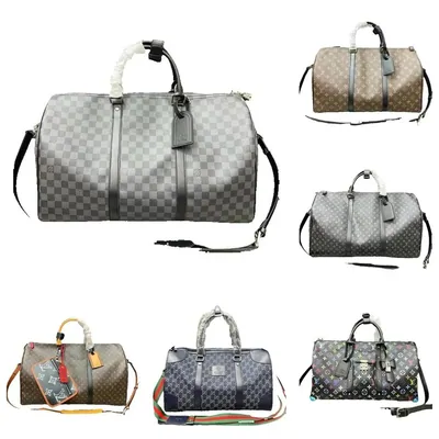 Grey checked holdall bags and duffels in several sizes